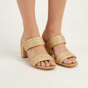 MIA Felicity Natural Raffia Double Band Heel Slip On Sandal Women’s Size 7.5